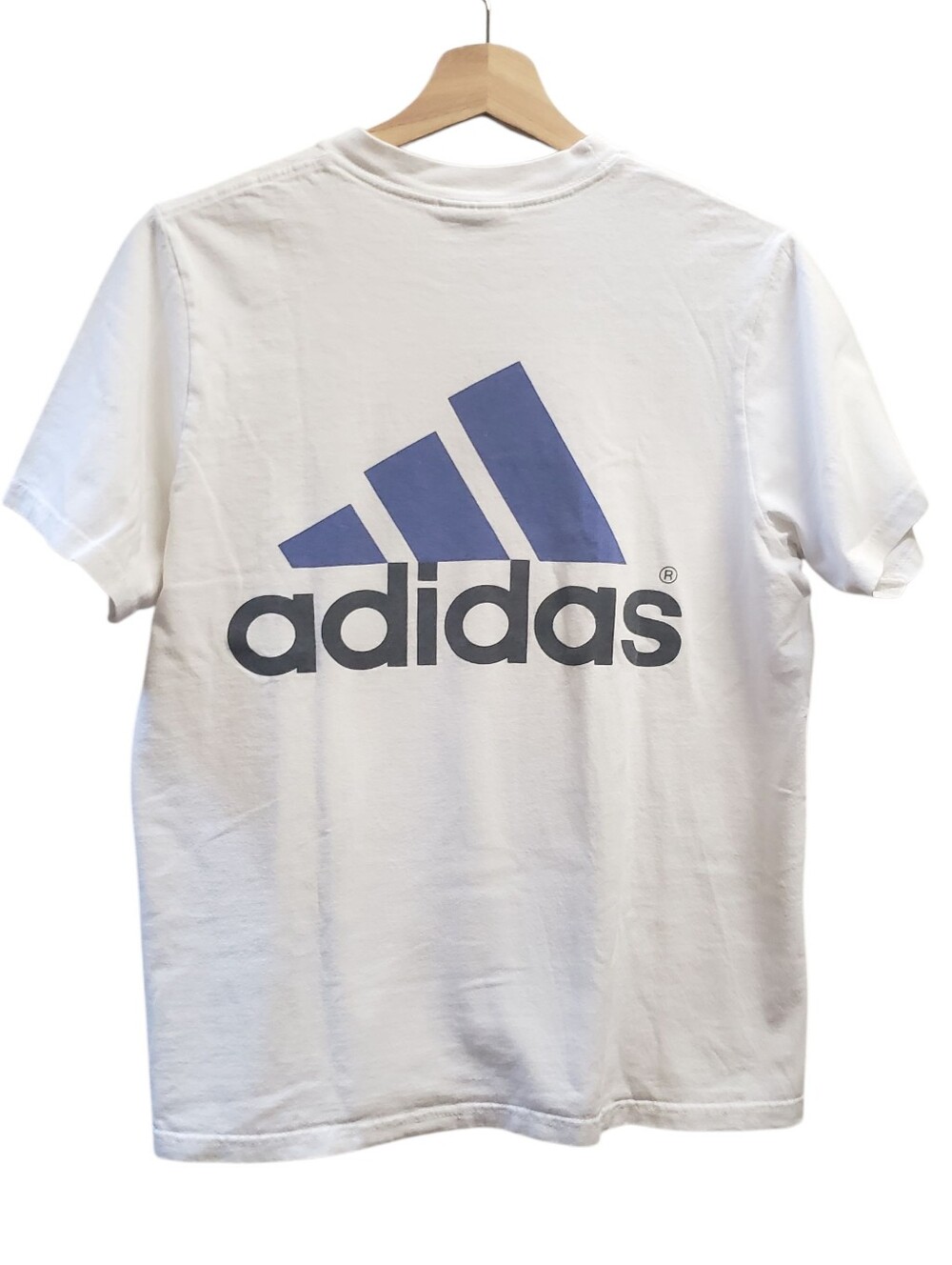 Adidas T Shirt White Vintage Y2K Retro Back Logo Graphic Tee Cropped Size L